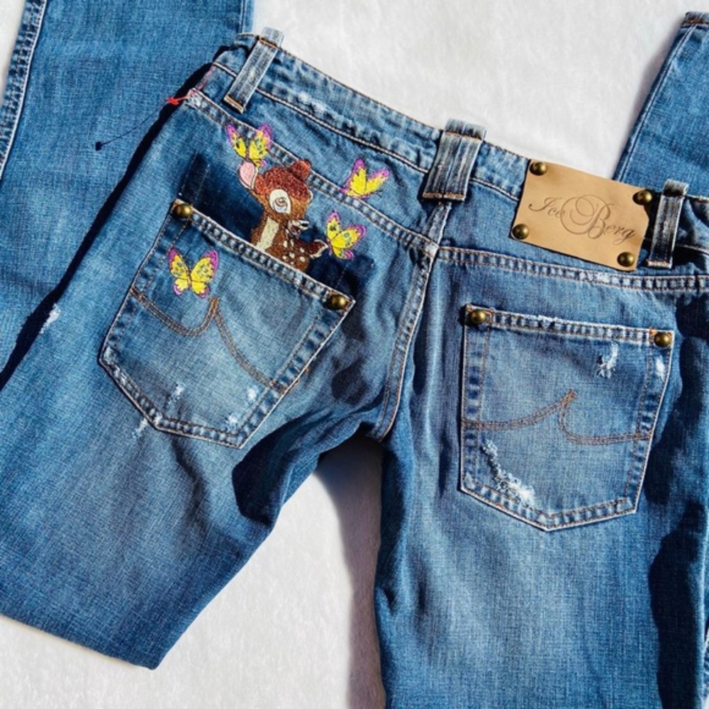 Vintage 90s y2k Iceberg embroidered Disney Bambi cartoon bootcut denim jeans